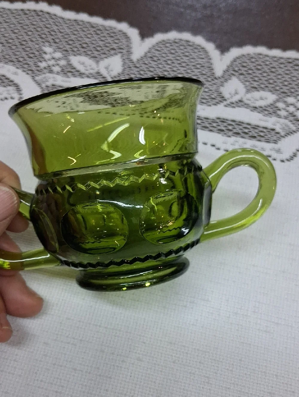 Indiana Glass Sugar Bowl in the King's‎ Crown Thumbprint pattern.